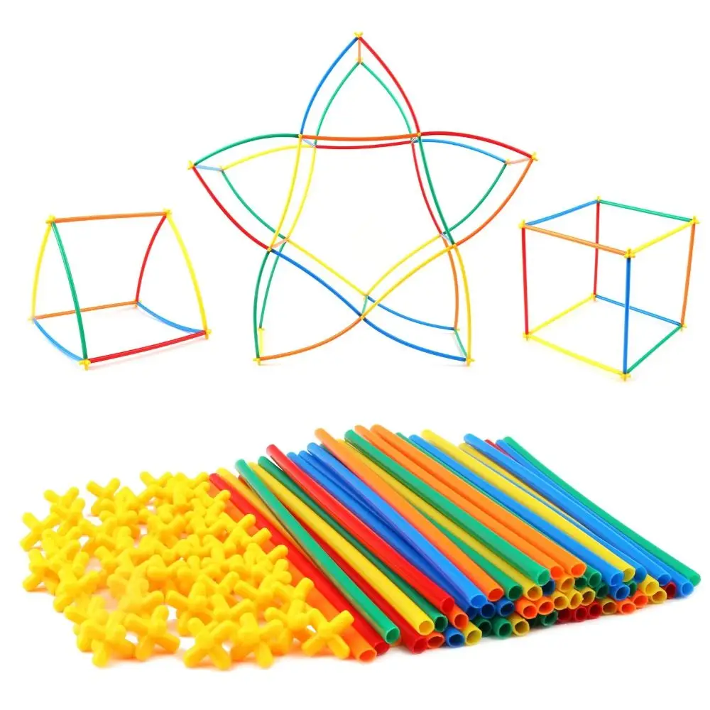 

300pcs Plastic Straw Constructor Toys Assembly Interactive Puzzle Colorful Straw Motor Skills Colorful