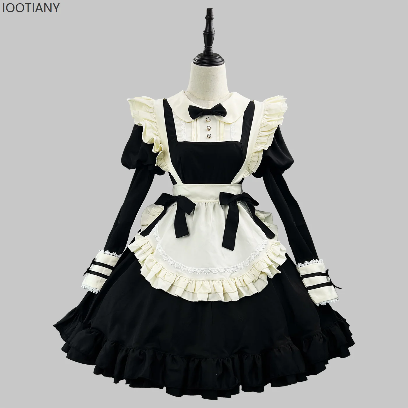 

IOOTIANY Lolita Black Dress Japanese Anime Lace Maid Outfit Cafe Cute Sweet Dress Halloween Anime Exhibition Party Costume Girls