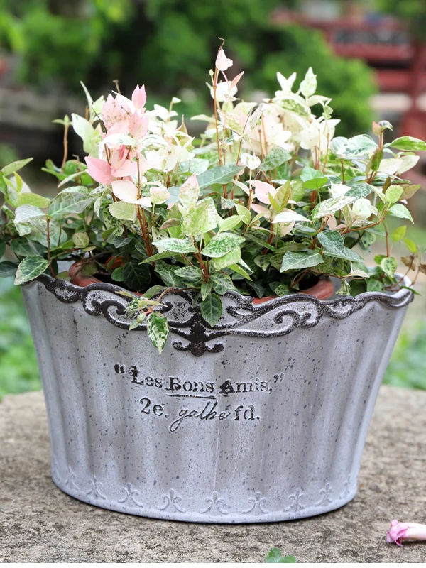 

Rustic Japanese Iron Colored Resin Flower Pot round Garden Art Buet Home Decor Vintage Sle Flower Vase Artificial Flowers