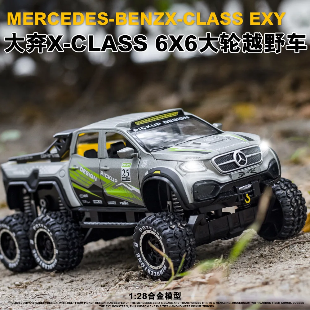 1:28 Mercedes-Benz X-Class EXY 6 x6 Pickup off-road car Diecast in lega di metallo modello car Sound Light Collection regali giocattolo per bambini