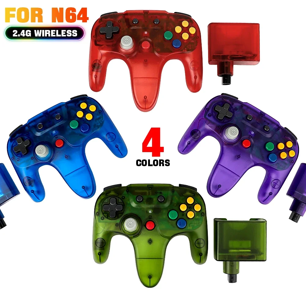 Clear Red 2.4G Wireless Controller For N64 Transparent Red Retro Gamepad with Receiver, Wireless Joystick For N64 Console Access
