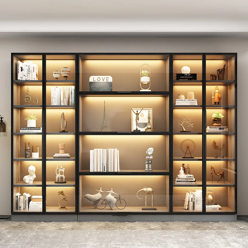 Combined Bookcase Entire Wall Light Luxury Modern Minimalist Living Room Display Cabinet with Glass Door Furniture Glass Cabinet