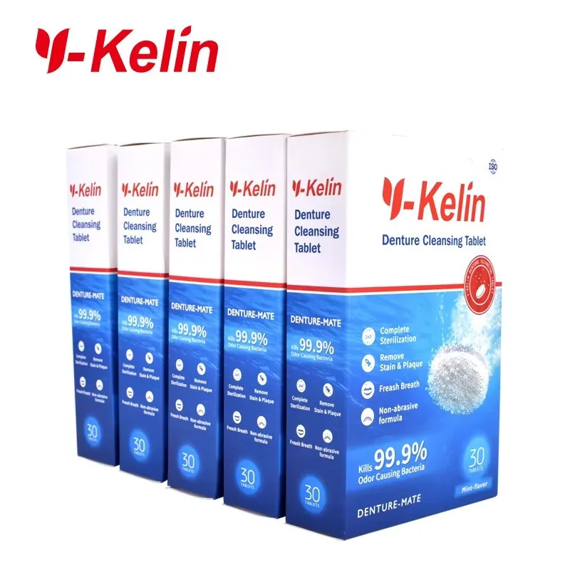 Y-kelin tablet pembersih gigi tiruan 150 tab + kotak gigi tiruan + sikat gigi palsu dan pembersihan prostesis