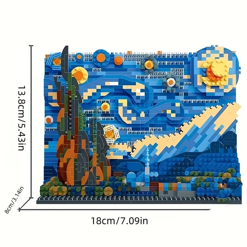 1850pcs Starry Night 3D Building Blocks Set, Intricate Details, ABS Material, DIY Art & Decor, Perfect Gift for Christmas & Hall