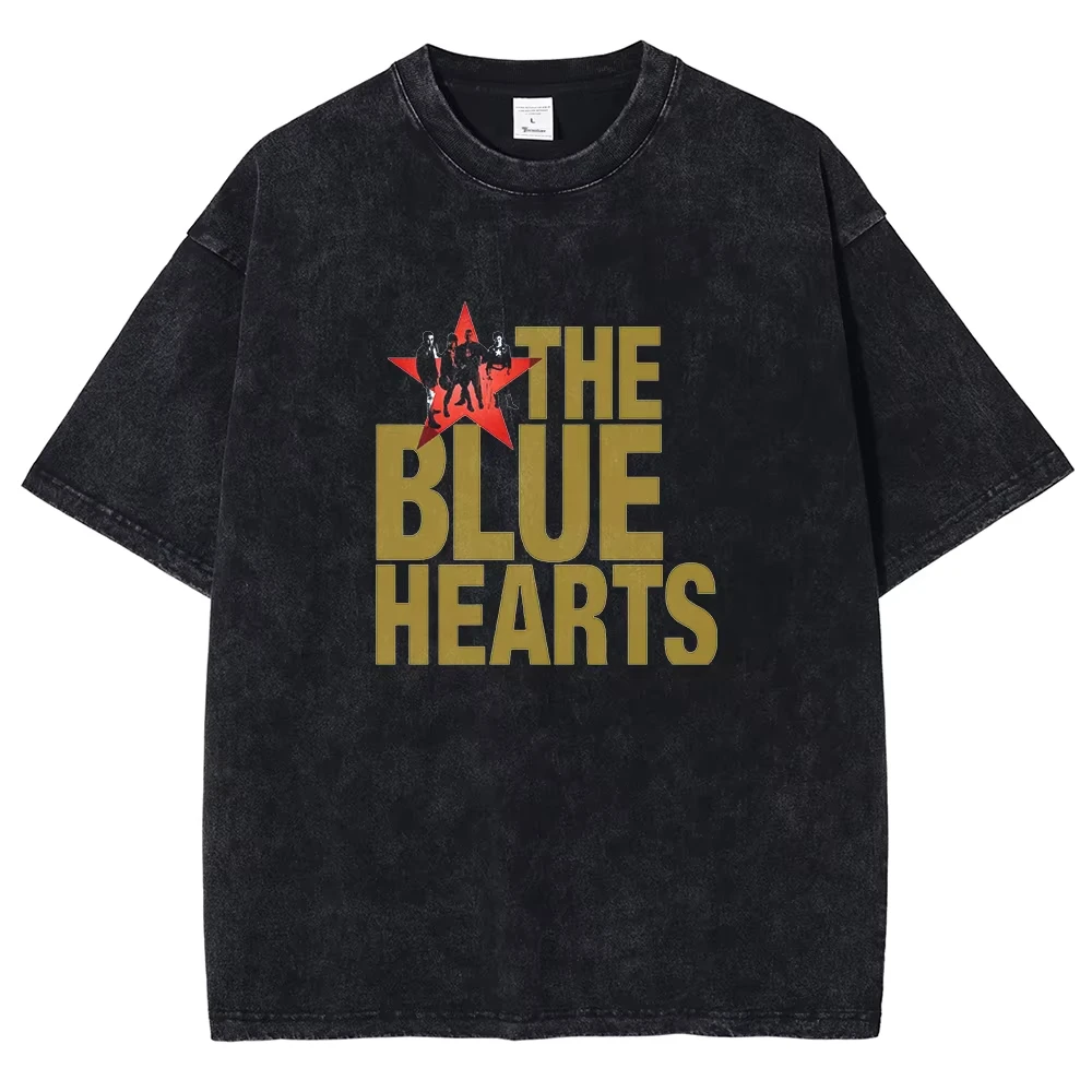 

Футболка с графическим принтом «Синие сердца» для мужчин и женщин, одежда в стиле хип-хоп, винтажная стираная футболка, летняя дышащая хлопковая футболка