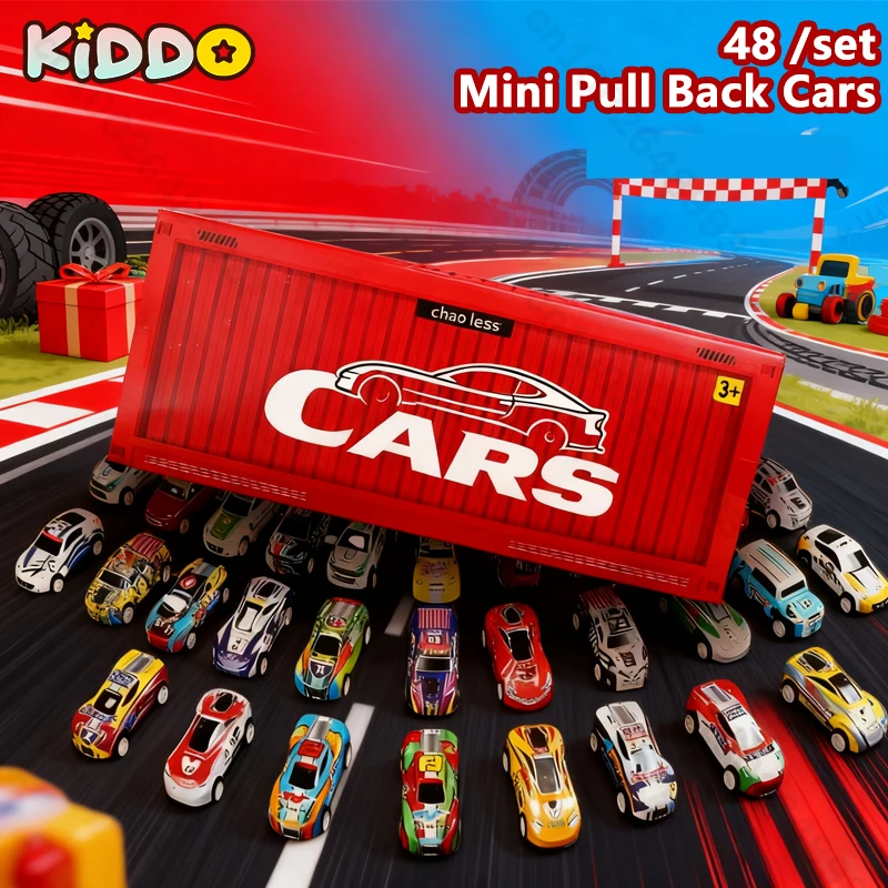 48 미니 풀백 자동차 세트 레이싱 합금 자동차 모델 어린이 장난감 자동차 차량 지도 포함 클래식 자동차 모델 보관 상자 크리스마스 선물