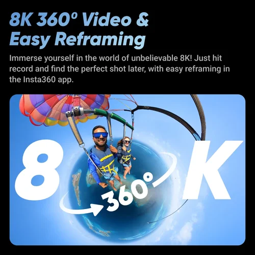 Imagen 2 del producto Insta360 X4 - Cámara de acción 360 impermeable 8K, vídeo gran angular 4K, palo selfie invisible, dura de 135 minutos, protectores de lentes extraíbles,