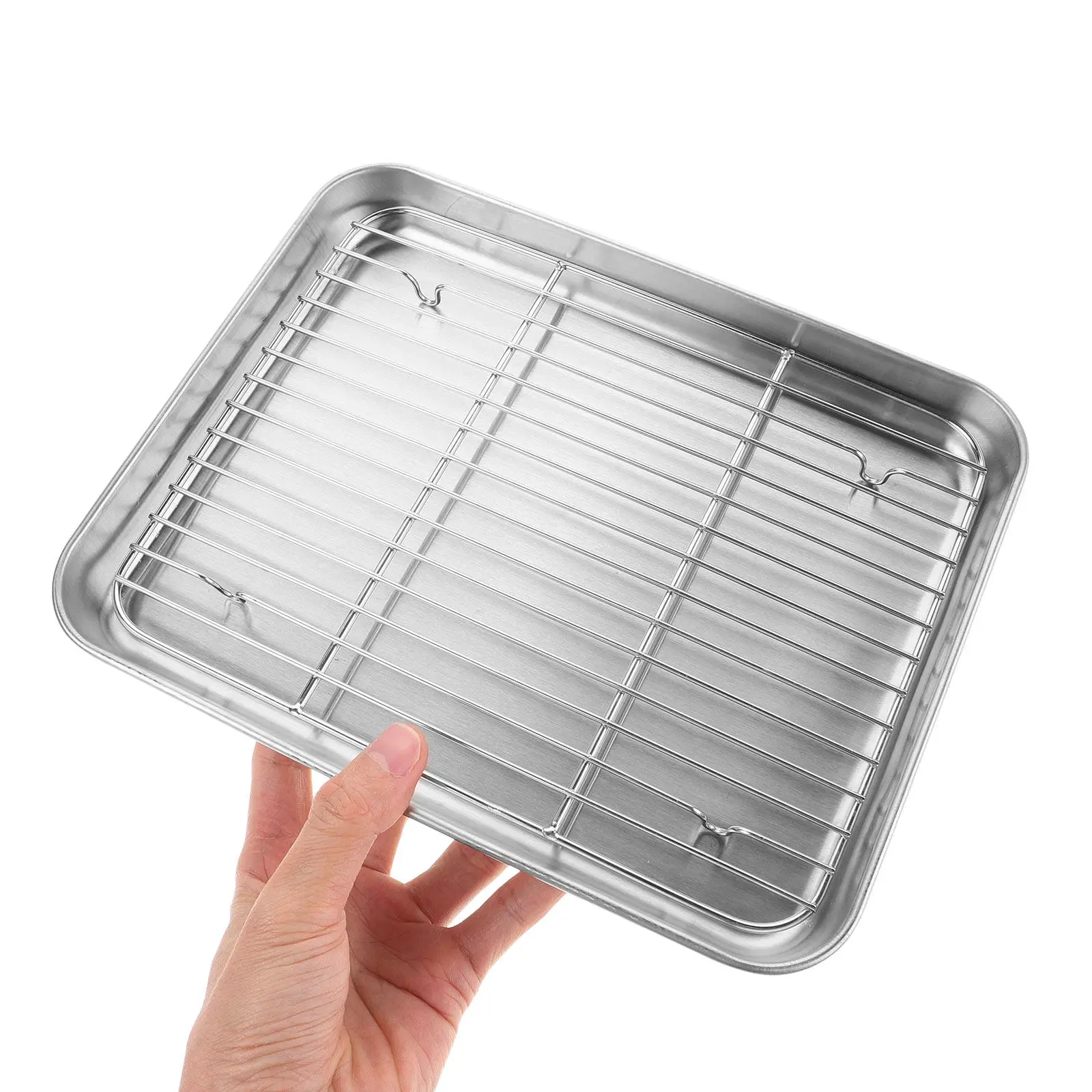 1Set Stainless Steel Baking Tray Cooling Rack Wire Sheet Pan Oil Drain Tray Fried Food Dessert Serving Plate Bread Cooling Rack