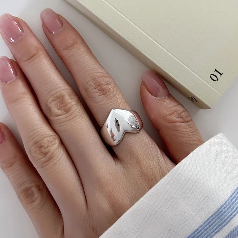 Foxanry Smooth Love Heart Geometric Rings For Women Couples Minimalist Trendy Creative Classic Party Jewelry Accessories Gifts