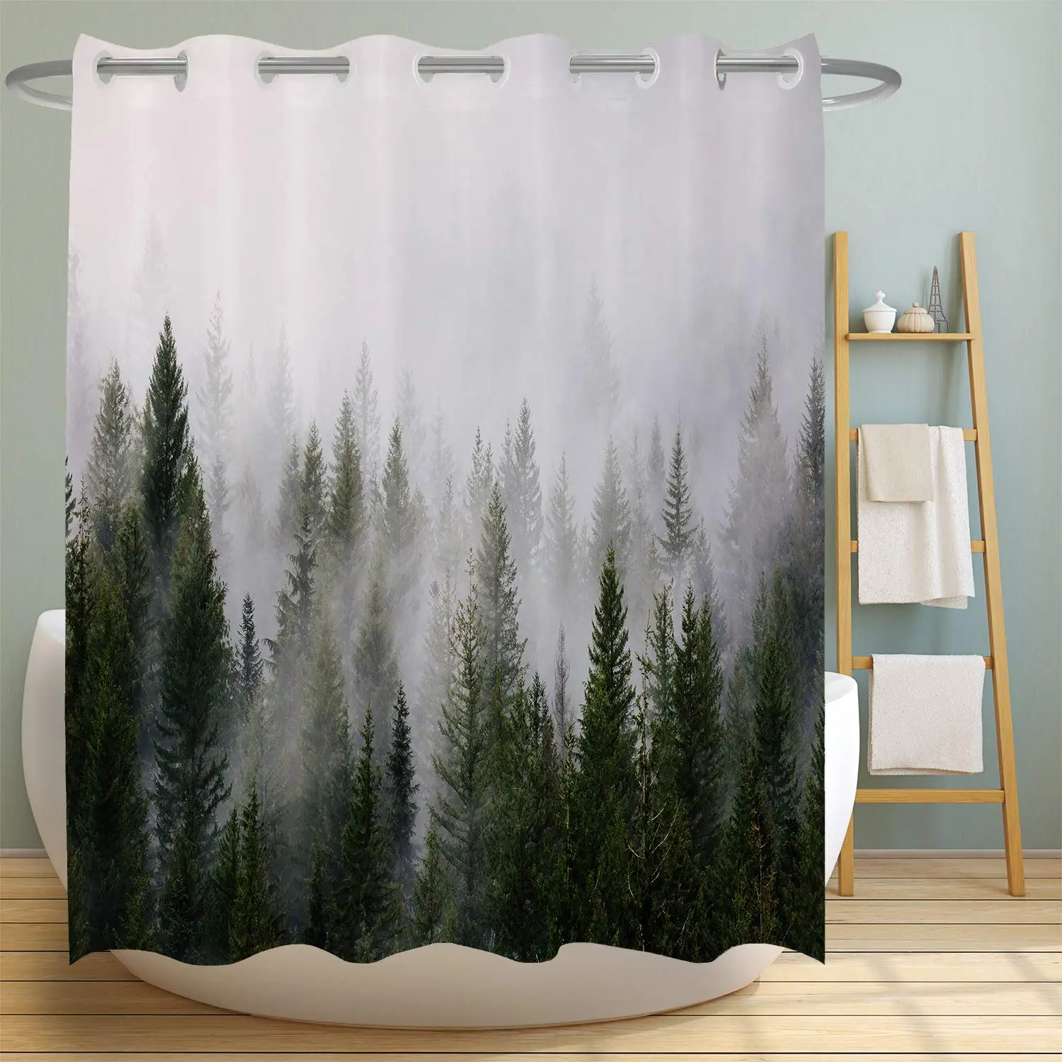 Misty Forest Woodland Shower Curtains Nature Shower Curtain Fall Shower Curtain Waterproof Polyester Fabric Home Decor with Hook