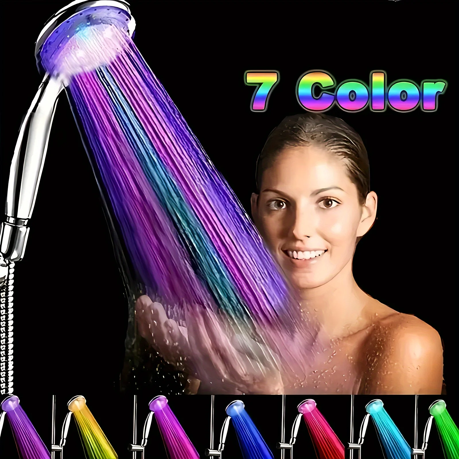 シングルヘッドledハンドヘルドシャワーヘッド-色が変化する、自己発電式の水流、丸型プラスチック製壁掛けシャワーヘッド