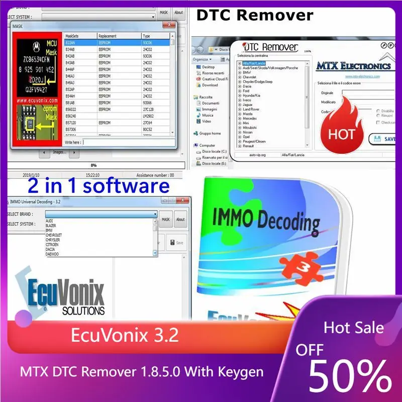 

IMMO Universal Decoding 3.2 с бесплатным программным обеспечением для диагностики автомобиля Keygen EcuVonix 3.2 Unlimited MTX DTC Remover 1.8.5.0 с Keygen