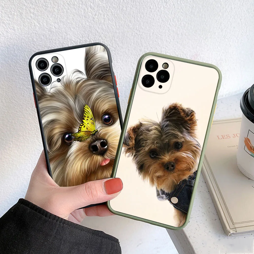 Skin Feel Translucent Phone Case For iPhone 16 Pro Max 15 14 13 12 11 7 8 Plus SE Mini XR Yorkshire Terrier Dog Frosted Cover