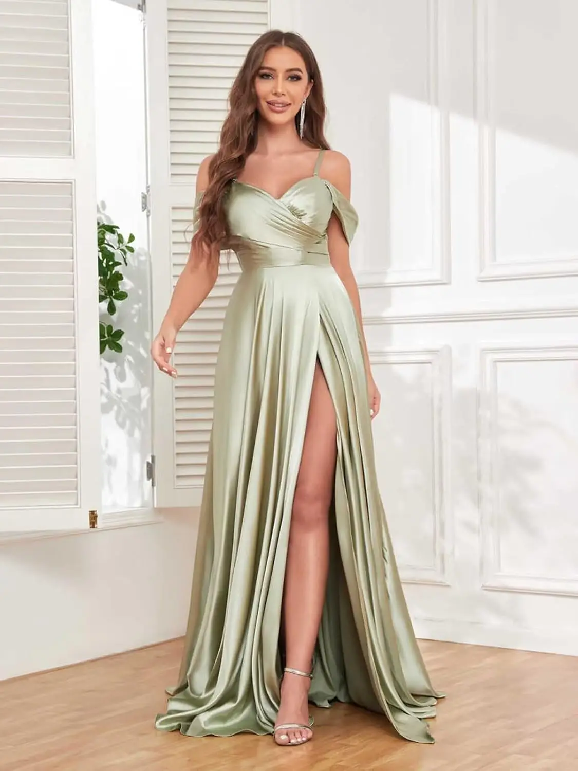 Vestido de baile de cetim longo fora do ombro vestidos de dama de honra para mulheres com fenda plissado vestido formal vestidos de festa vestido de luxo