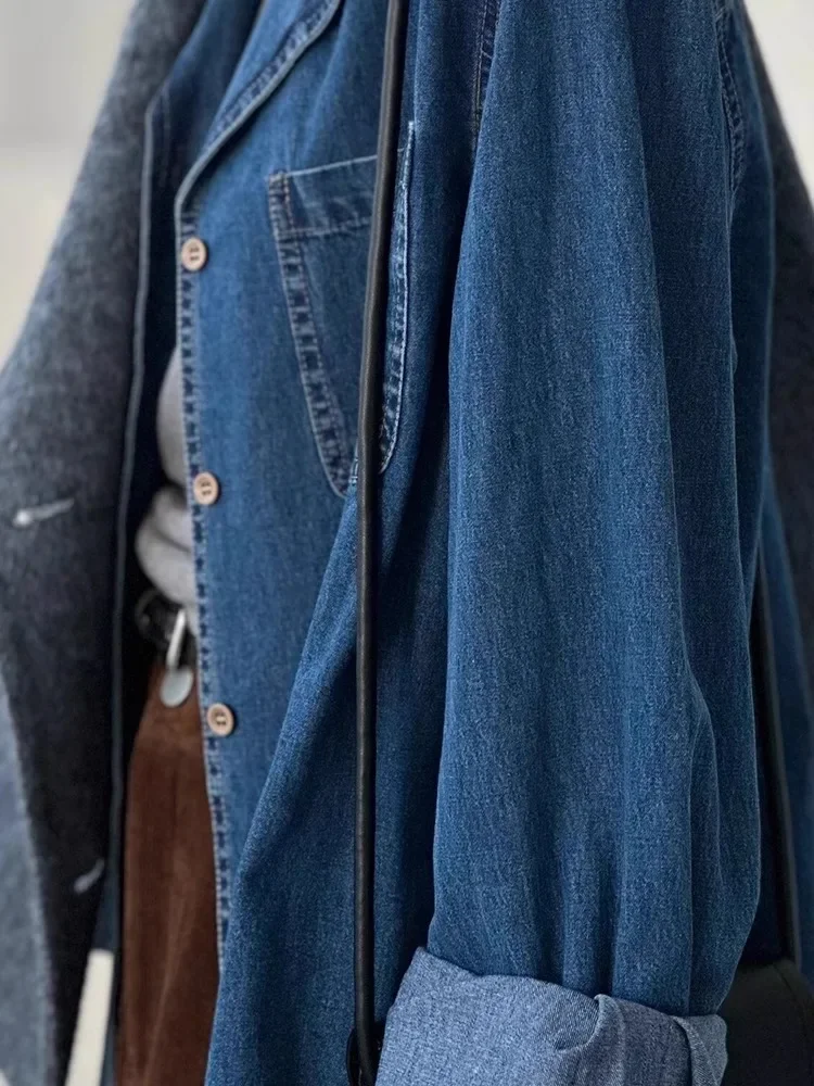 European Retro Collar Blue Denim Jacket For Women'S Autumn New Design Sense, Layered Casual Versatile Top