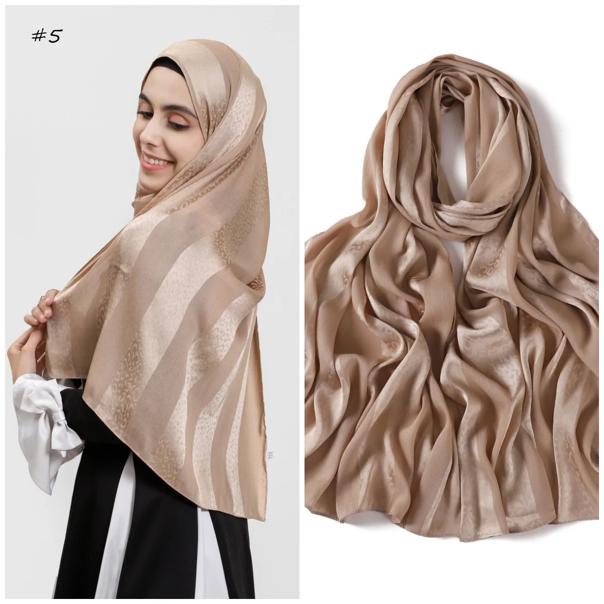 Elegante Muslimische Hijab Frauen Böhmischen Weichen Satin Islam Ramadan Hijabs Foulard Femme Schal Wrap Schal Kopftuch Bufanda Stirnband – Detail 18