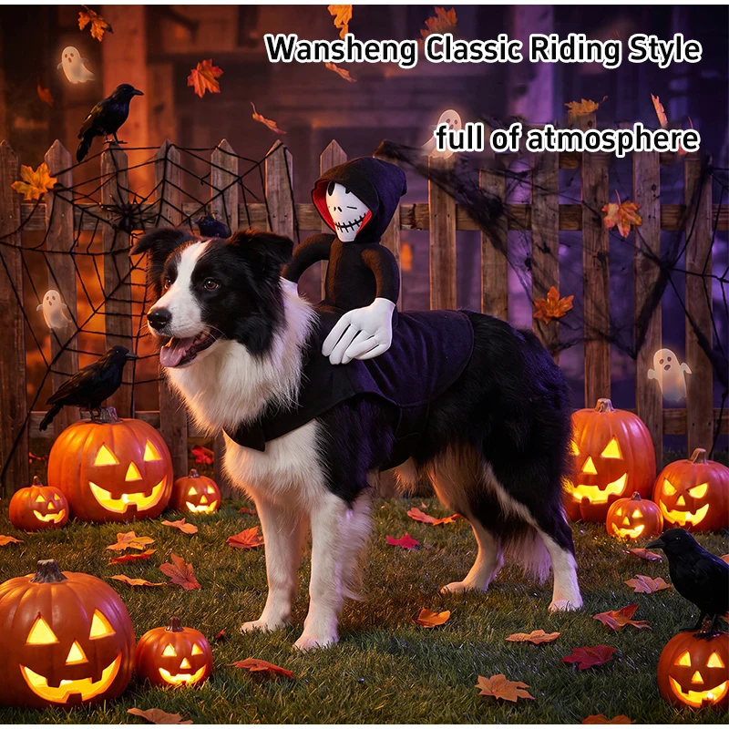 Halloween-Haustierkostüm für Hunde, Skelett-Reiter-Stil, Hunde-Cosplay-Kleidung, lustiges Reitoutfit, mittelgroße und große Hunde, Party-Verkleidung – Detail 2