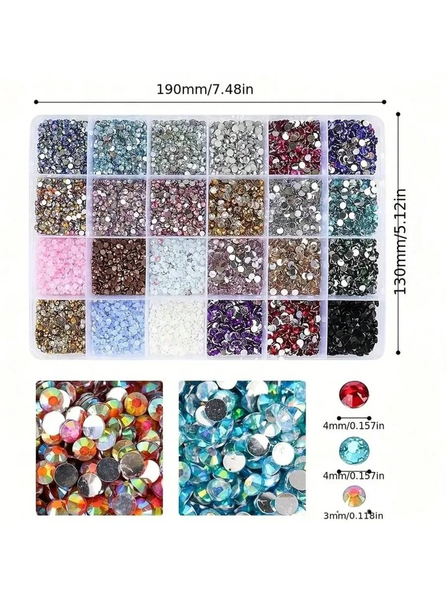 صندوق تخزين شبكي 3 مم 24 من الراتنج الملون بحجر الراين المسطح مناسب لتزيين فن الأظافر والملابس والأكواب بنفسك #2