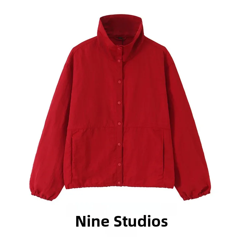 Loose Long Sleeve Jacket Women's Casual Outerwear Stand Collar Pocket Decorated 4749707 NINE ZAR Ladies Fashion Winter Coat