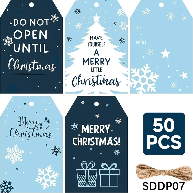 50pcs snowflake Christmas gift tags, Christmas handmade decorations, with string, for hanging ornaments