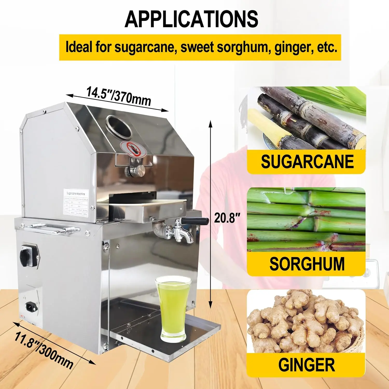 110V 商業デスクトップサトウキビジューサー抽出器、トップオープニング機能付き電動サトウキビプレスジューサー