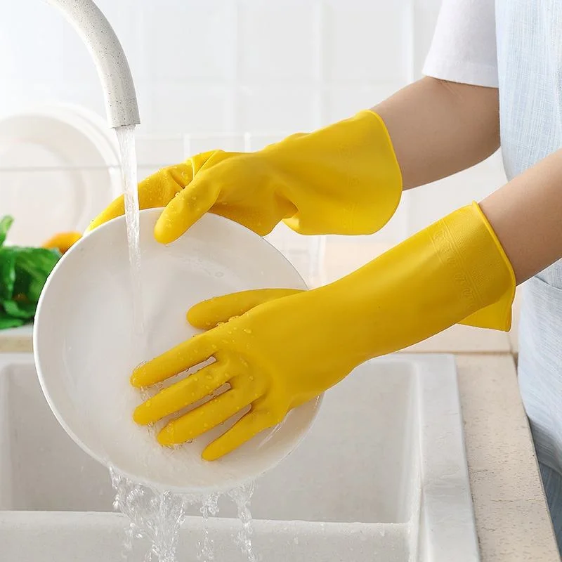 1pair Latex Dishwashing Gloves Women's Waterproof Household Kitchen Washing Bowl Washing Clothes Vegetable Cleaning Household