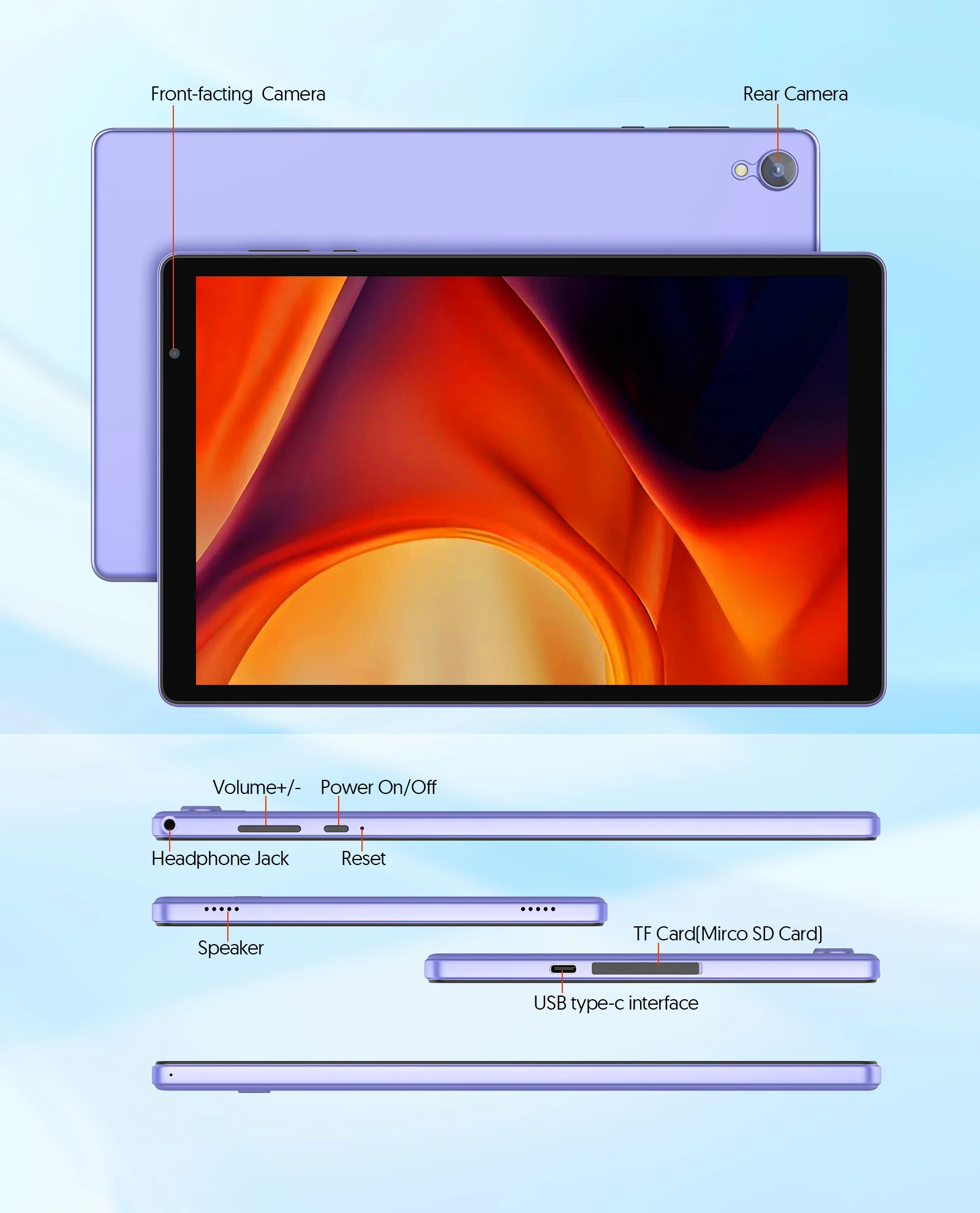 Tavoletta Android 14 con display HD da 10 pollici BAKEN, processore quad-core, 4 (2+2) GB ROM + 32 GB di RAM, Bluetooth, Google Play