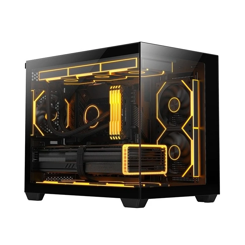 Panoramic View MATX Gaming Case, Double Tempered Glass, Support 360mm Water Cooling Desktop Computer Chassis. Chassis only