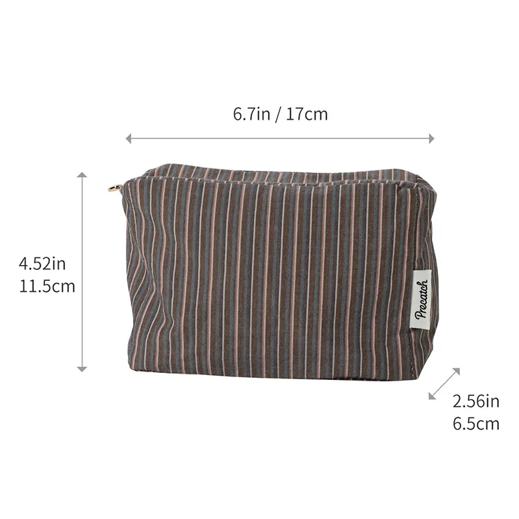 Kosmetiktasche aus kariertem Stoff mit Streifenmuster, quadratische, dreidimensionale Aufbewahrungstasche mit Reißverschluss, tragbare Reisetasche, Handtaschenfutter, Make-up-Tasche – Detail 1