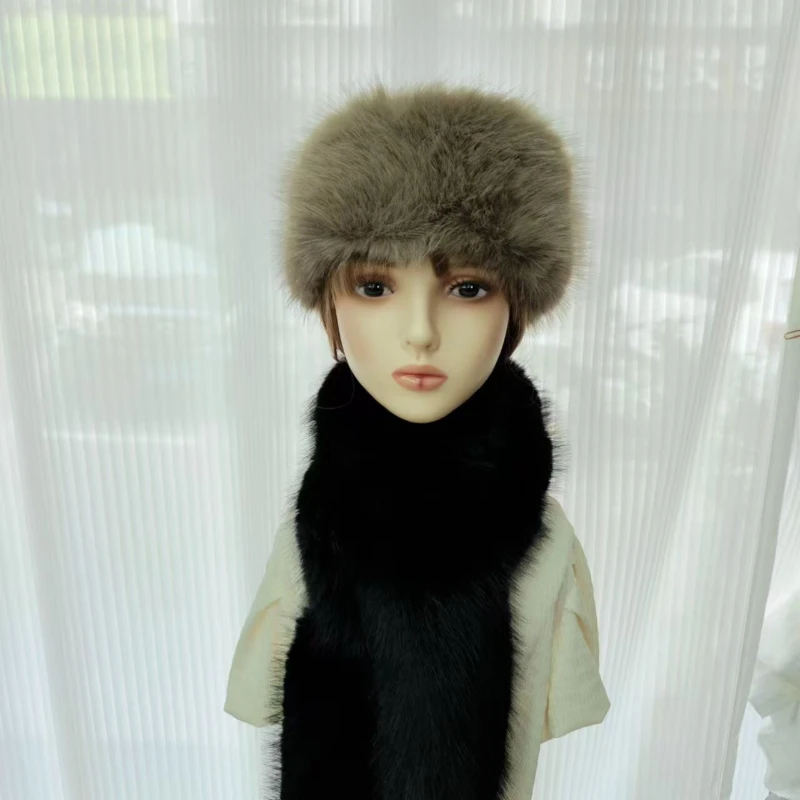 Winter Faux Fur Thickened Fluffy Headband Plush Solid Color Headwear Outdoor Windproof Ear Warmer Head Cover Ski Cap Beanies Hat