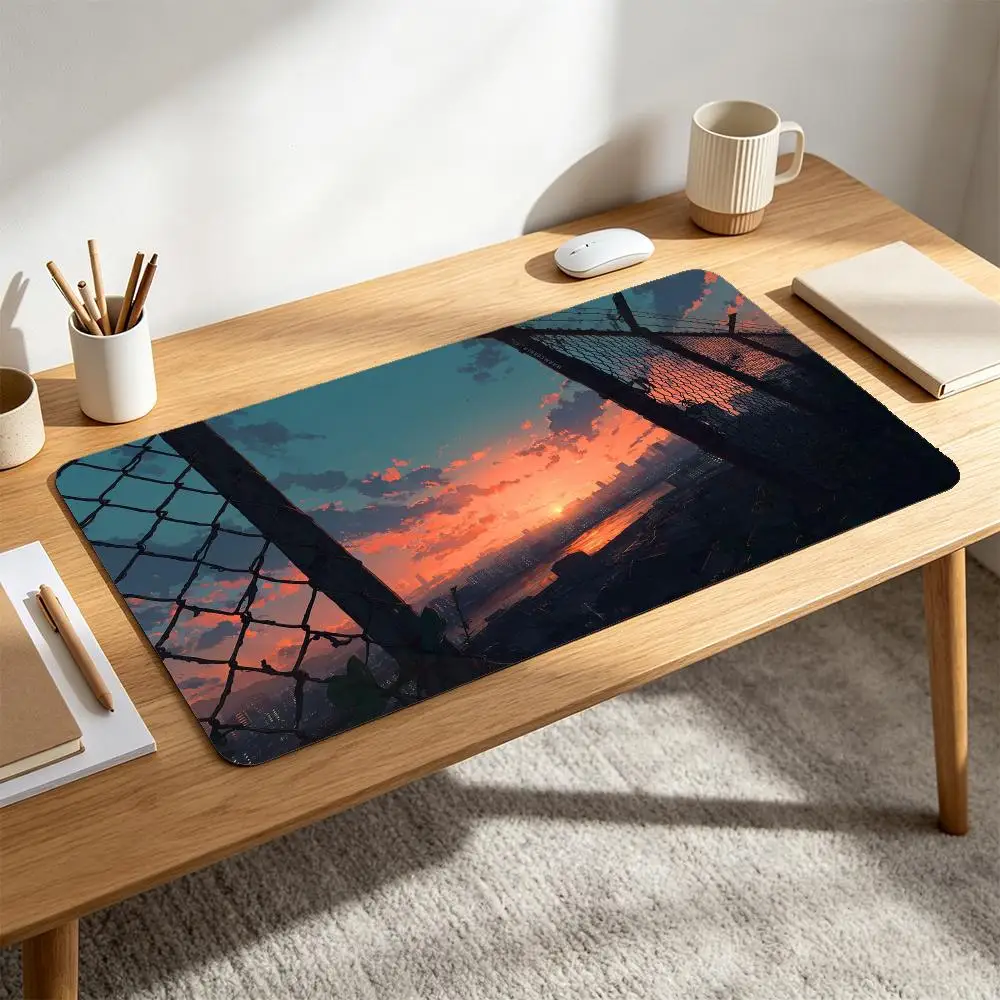 Anime Sunset City River View Large Mouse Pad Non‑Slip Rubber Desk Mat Gaming Keyboard Pad alfombrillas para escritorio