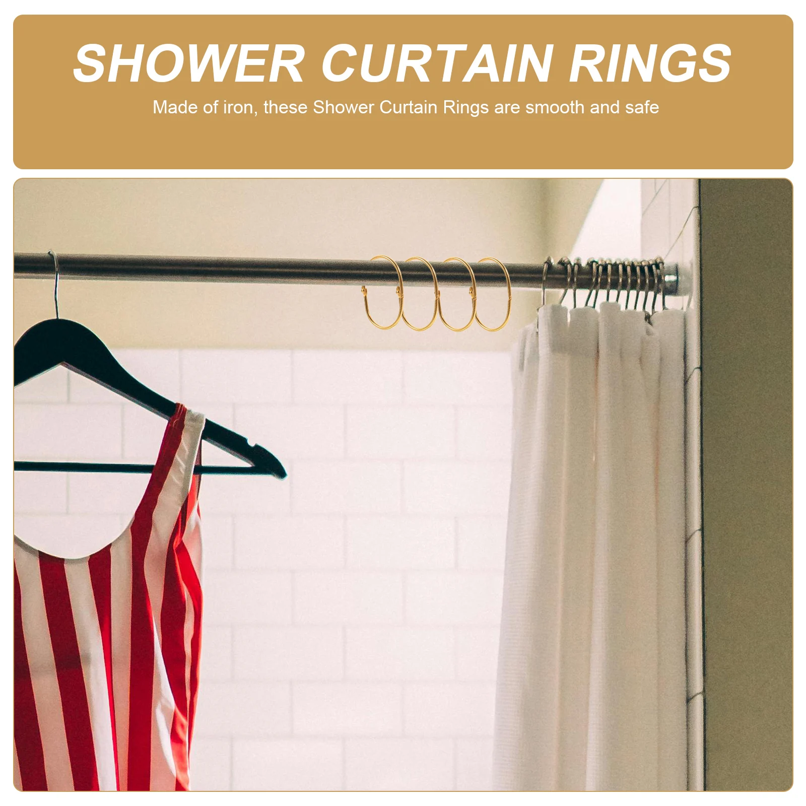 

20pcs Shower Curtain Hooks Metal Drapery Rings Track Heavy-duty Hanging Golden Smooth Sturdy Various Colors Easy Glide Home