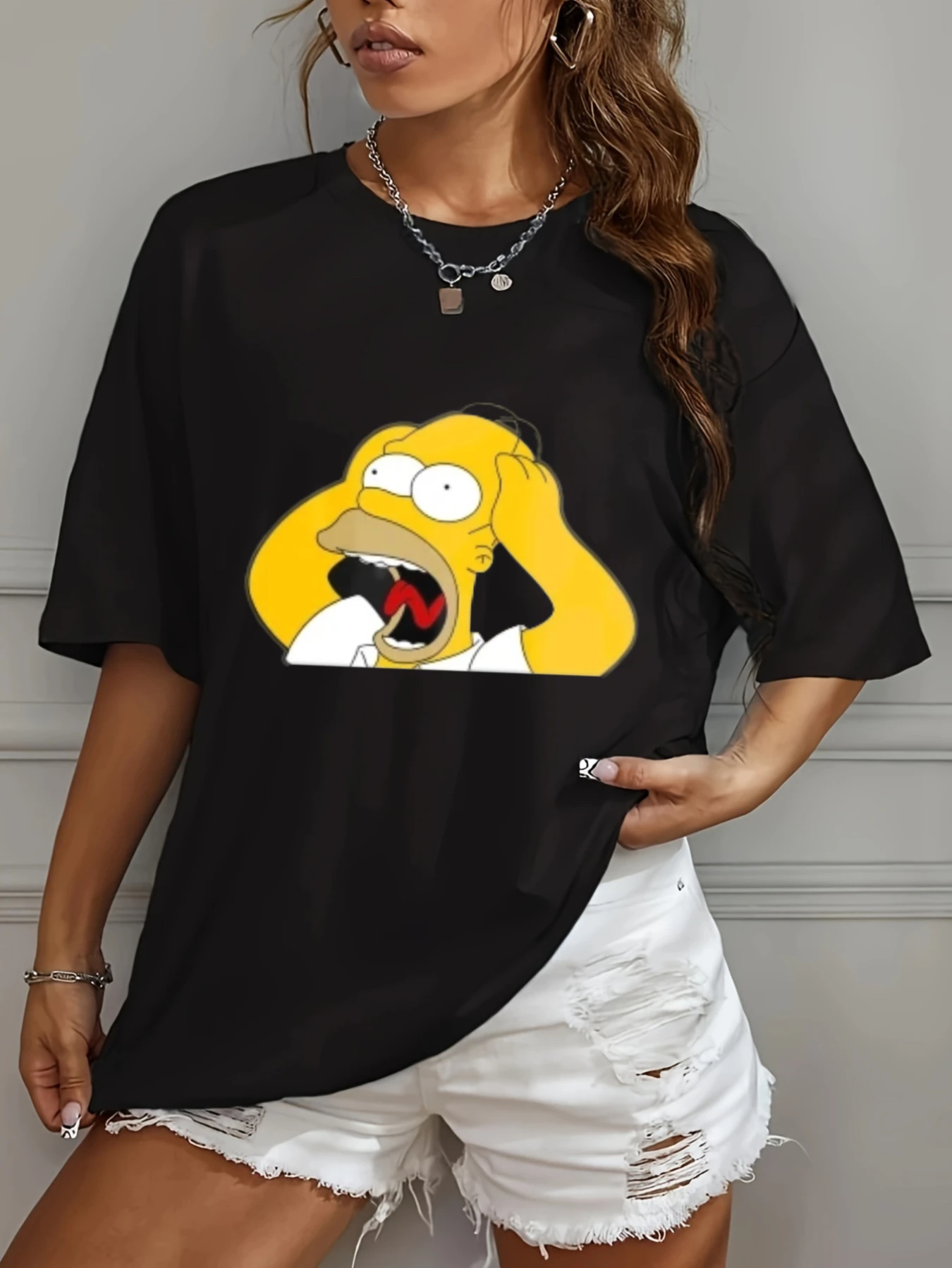 

Women's The Simpsons T-Shirt - Iconic TV Show Black with Homer, Marge, Bart, Lisa & Maggie Print - Casual Streetwear Top Fans
