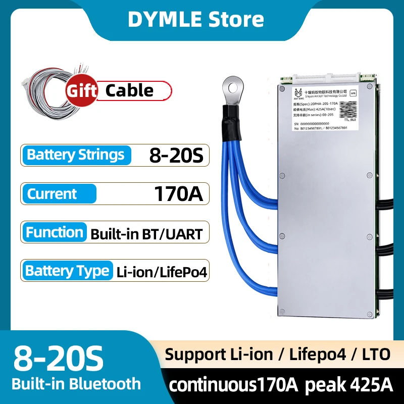 8S إلى 20S الذكية ANT BMS ليثيوم أيون Lifepo4 Lto بطارية BT المدمج في 24V 36V 48V 60V 11S 12S 14S 15S 16S المستمر 170A الذروة 425A