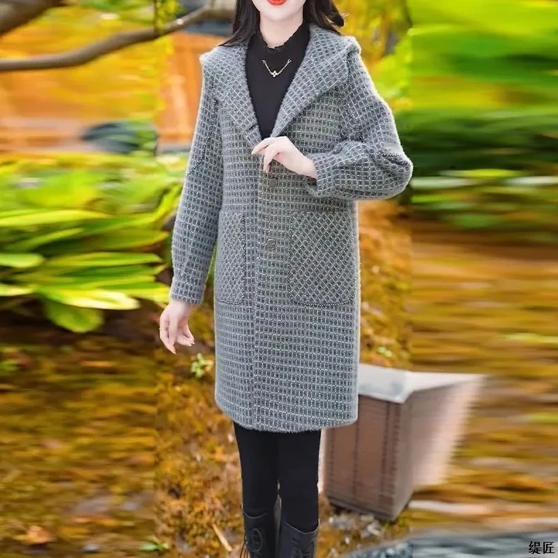 Abrigos de mezcla de lana abrigo medio largo para mujer personalizado mujer otoño terciopelo lavado contrastante minimalista estilo nórdico Club ocio Casual