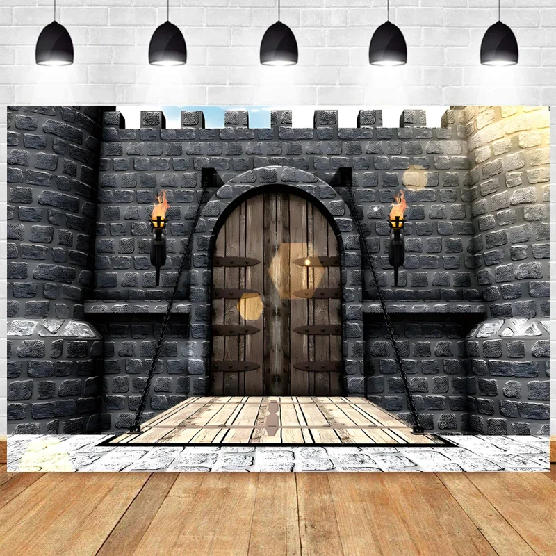 

Medieval Castle Backdrop Kids Boys Birthday Party Knight Brick Wall Wooden Door Vintage Decor Photography Background