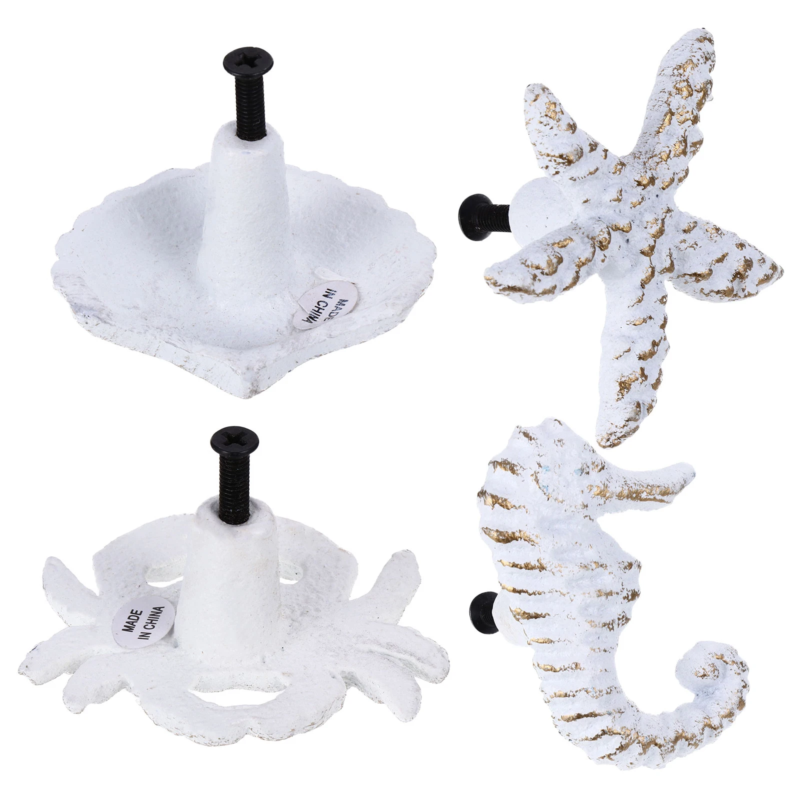 

4 pcs Ocean Style Cabinet Knobs Set Vintage Metal Drawer Handles Marine Animal Design For Home Furniture Sea Theme Decor