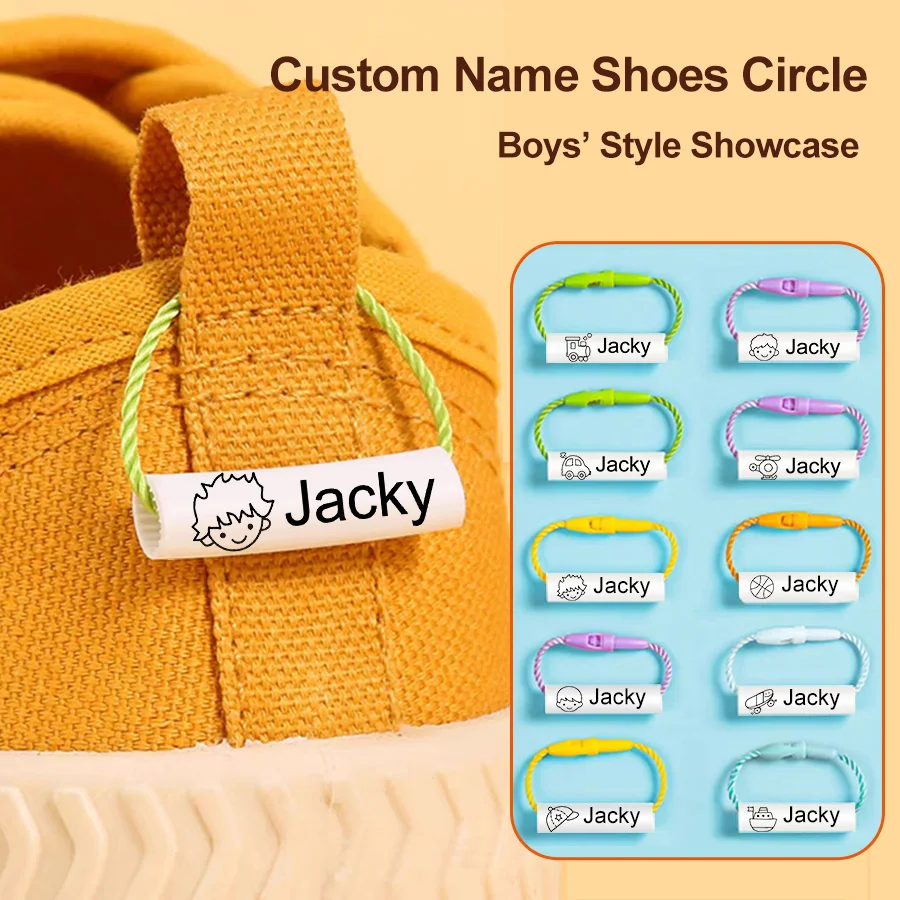 Customized Name Ring Pendant Baby Shoes Schoolbag Cup Clothes Name Stickers Waterproof Hang Tag Rope Baby Name Circle For Kids