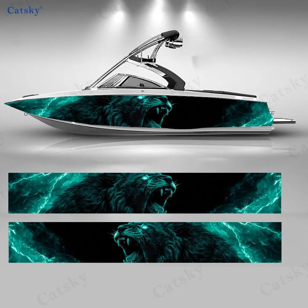 

2Pcs Starlight Roaring Lion Boat Stickers, PVC Waterproof Durable Vinyl Wrap Decals for Fishing Boat, Durable and Stylish Design