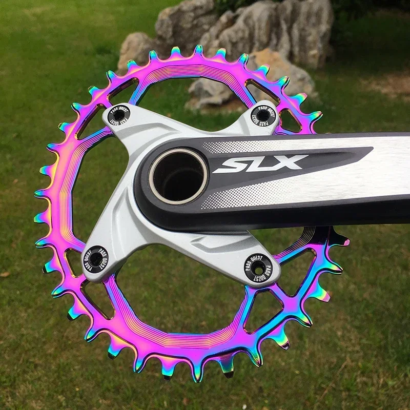 PASS QUEST 104BCD Bicycle Chainwheel Mountain Bike Oval 44 46 48T Aluminum Alloy Titanium-Plated Rainbow Narrow Wide Chainring