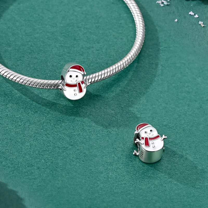 925 Sterling Silber Weihnachtsanhänger Schneemann Weihnachtsbaum Lebkuchenmann Perlen Passend für DIY Armband Unisex Damenschmuck – Detail 37