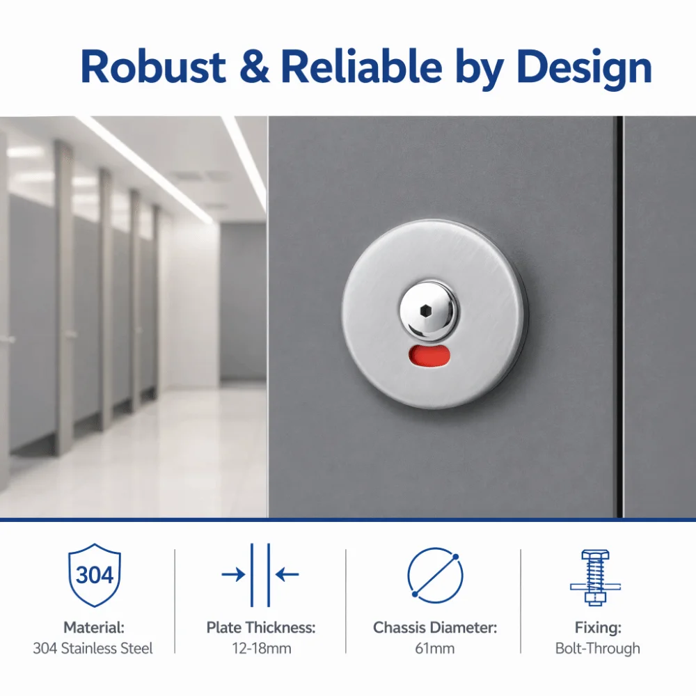 Durable Stainless Steel Latch Lock Keyless Silver Privacy Door Lock Indicating Door Lock Bathroom