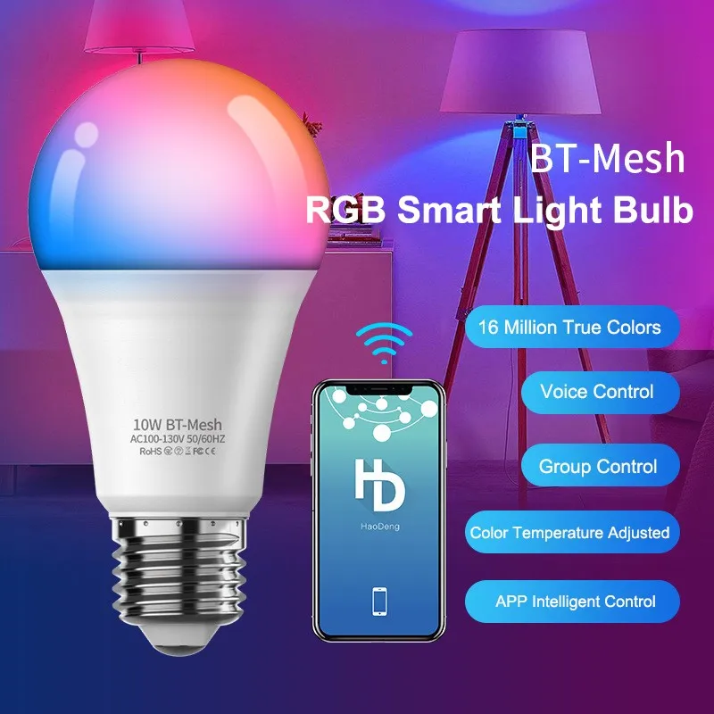 ZAOXI BT-ตาข่าย HaoDeng APP E26 สมาร์ทหลอดไฟ 9W RGB Dimming บ้านในร่มโคมไฟ LED Alexa Google Voice Assistant ควบคุม