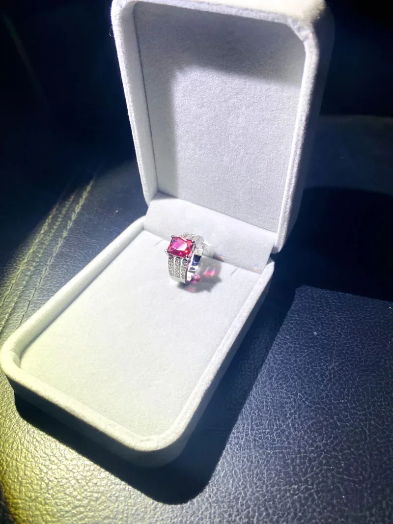 Schillernde rote CZ-Stein-Mädchen-Ringe aus 925er-Stempelsilber mit quadratischem Schliff, AAA-Zirkon-Stein, Versprechen, Eheringe für Frauen, Geschenk, Bijoux