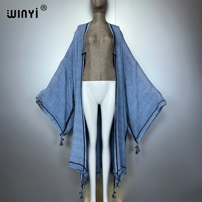 WINYI summer Retro dyed kimono beach cover up Swim Suit elegant African women boho Cardigan sexy Holiday Kimono beach dress