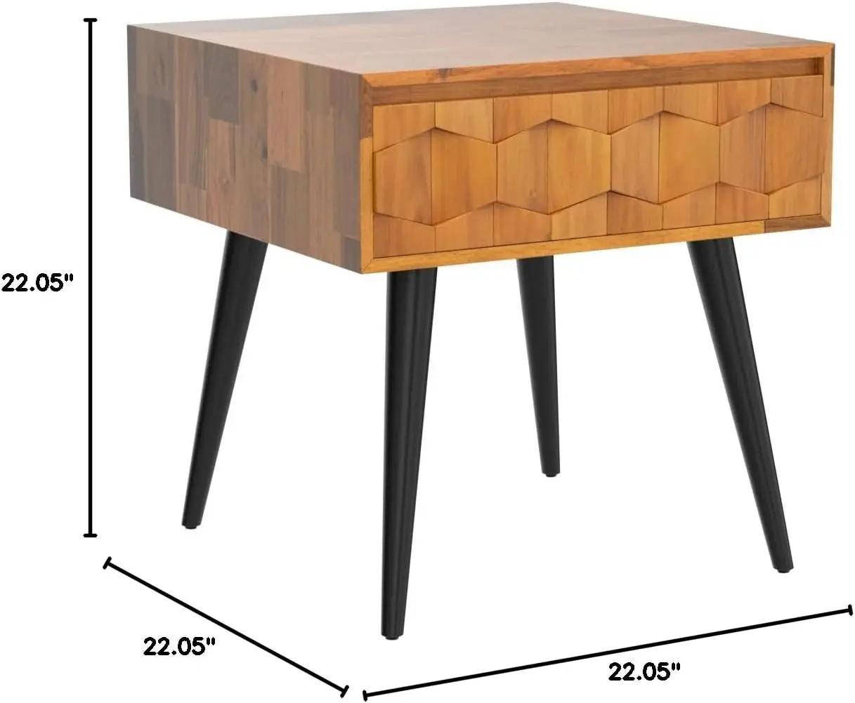 Georgina Solid Wood Nightstands with Drawers - Fully Assembled Rustic Geometric Pattern Bedside Cabinet