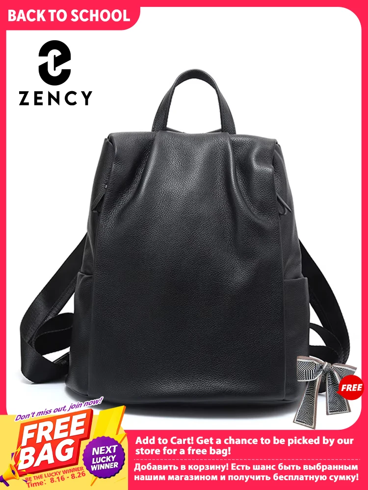 Zency Anti-theft Back Opening Backpack Purses For Women 100% Genuine Leather Black Travel Bag Fashion Knapsack Laptop Bag White