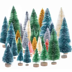 12/24pcs Mini Sisal Christmas Tree Silk Cedar Table Top Decorations Small Christmas Tree Gold Mini Tree Window DIY Decorations