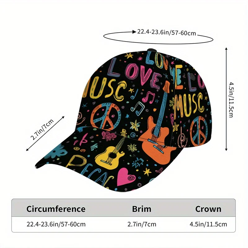 Music Love Celebration Cap a Lightweight Hat Showcasing a Colorful Full-Body Design Ideal for Running Sports And Urban Fashion
