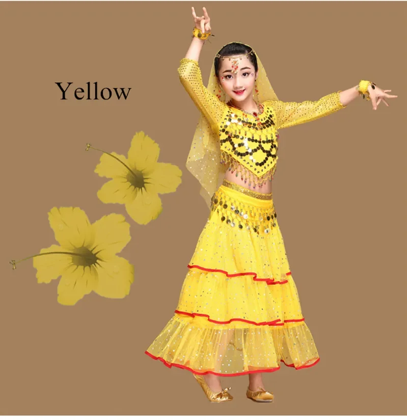 Kids Belly Dance Costumes Set Oriental Dance Costumes Girls Egypt Egyptian Bollywood Indian Belly Dancing Skirt India 3 Color